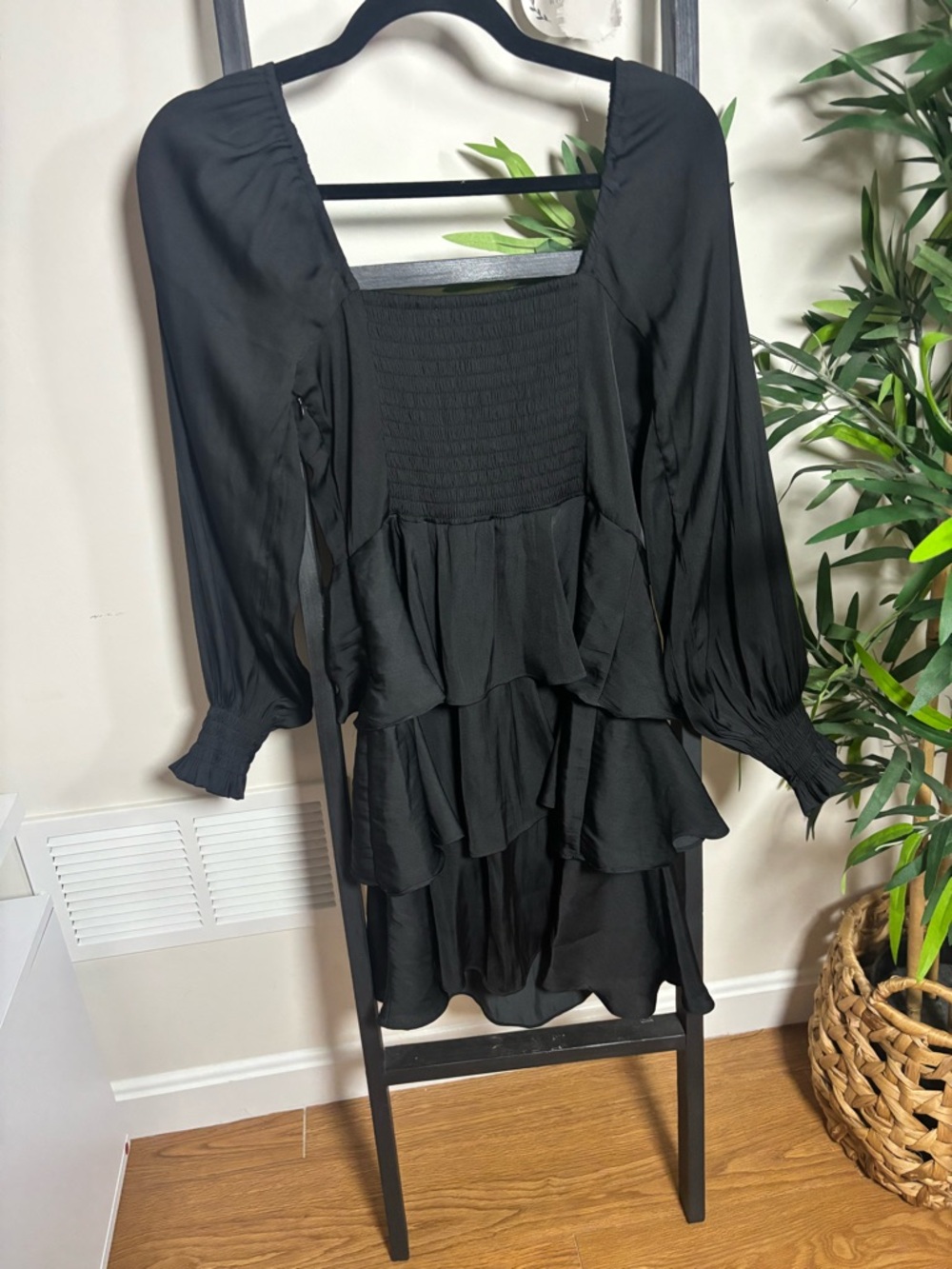 Altar’d State Black Tiered Ruffle Mini Dress with Sweetheart Neckline - Picture 3 of 4